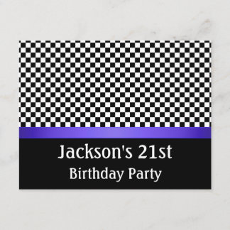 Birthday Party Blue Black & White Karo Muster Einladung