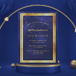 Birthday Party Blue Gold glänzende Einladung Postkarte<br><div class="desc">Eine trendige,  moderne 50. Geburtstagskarte für Männer,  Typ und Männer. Ein dunkelblauer,  marineblauer Hintergrund. Die blaue Farbe ist ungleichmäßig. Mit einem goldenen Rahmen und goldenen Konfetti-Imitat sprinkle,  goldfarbene Buchstaben. Vorlagen für Ihre Party-Informationen. Zurück: schlichtes Postkartendesign.</div>