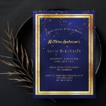 Birthday Party Blue Gold Konfetti Sprinkle Einladung<br><div class="desc">Eine trendige,  moderne 50. Geburtstagskarte für Männer,  Typ und Männer. Ein dunkelblauer,  marineblauer Hintergrund. Die blaue Farbe ist ungleichmäßig. Mit einem goldenen Rahmen und goldenen Konfetti-Imitat sprinkle,  goldfarbene Buchstaben. Vorlagen für Ihre Party-Informationen. Zurück: blauer Hintergrund mit Konfetti sprinkle.</div>