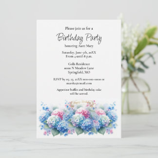 Birthday Party Blue Hydrangea Flower Invitation Einladung