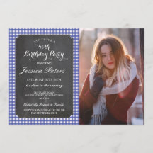 Birthday Party Blue Karo Rustikales Chalk Foto