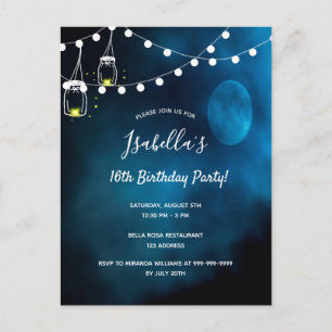  Birthday party blue moon lights mason jars Einladungspostkarte