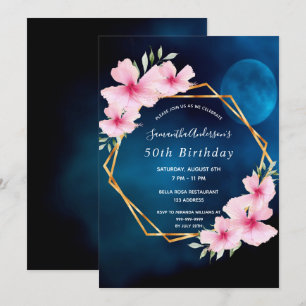 Birthday Party Blue Moon rosa Flora geometrisch Einladung