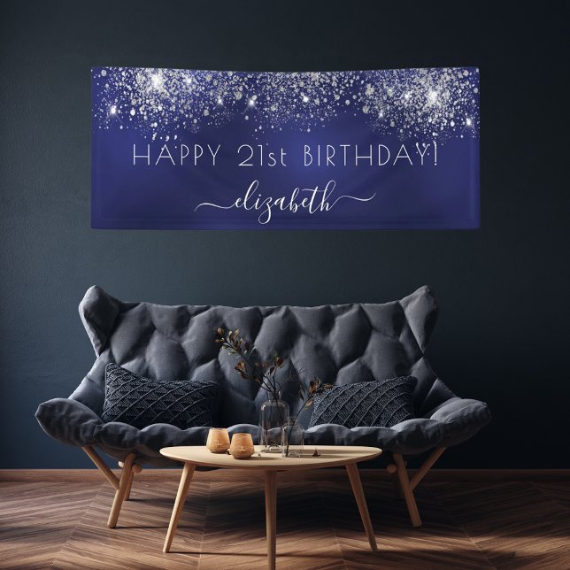 Birthday Party Blue silber Glitzer Staubname Banner (Von Creator hochgeladen)