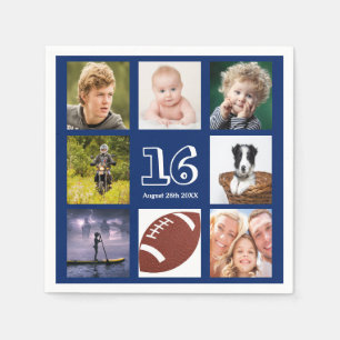 Birthday Party Blue White Foto Collage Junge Serviette