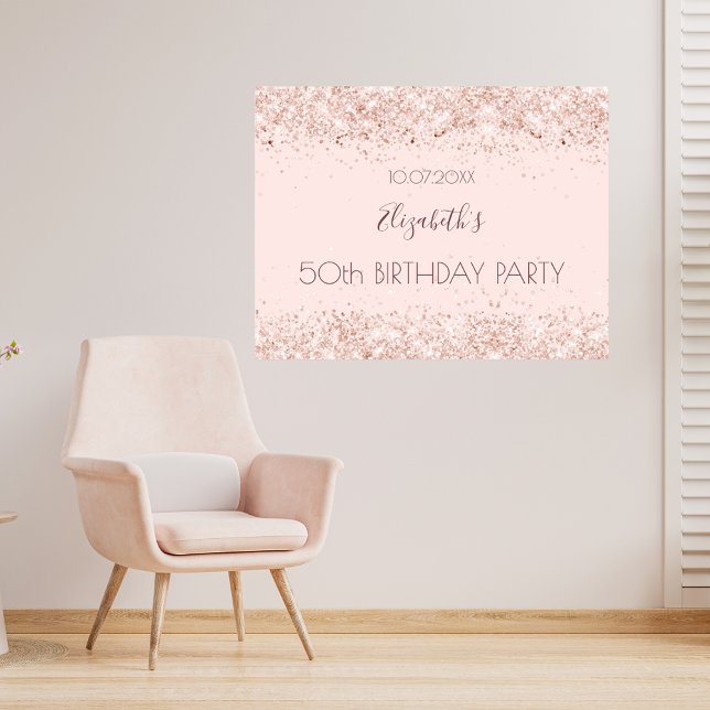 Birthday party blush pink rose gold glitter name poster (Von Creator hochgeladen)