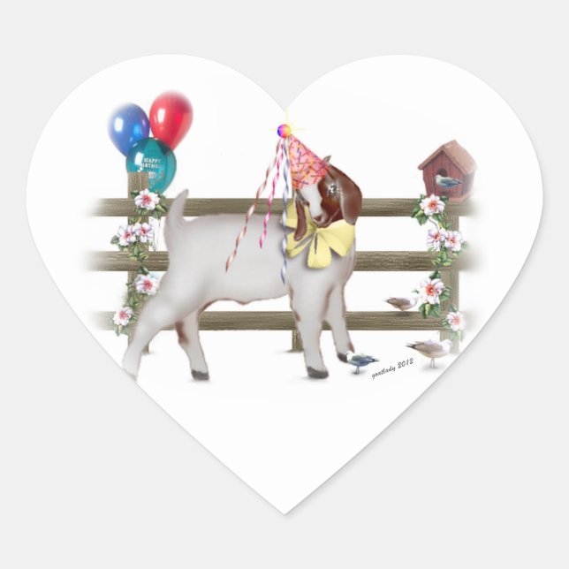 Birthday Party Boer Goat Kid Herz-Aufkleber (Vorderseite)