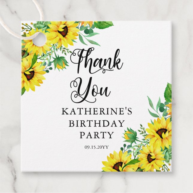 Birthday Party Boho Sunflowers Danke Geschenkanhänger (Vorderseite)