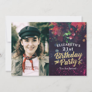 Birthday Party Burgundy Lila Lights Foto Einladung