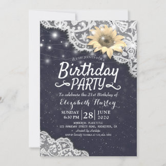Birthday Party Chic Lace Sonnenblumen String Light Einladung