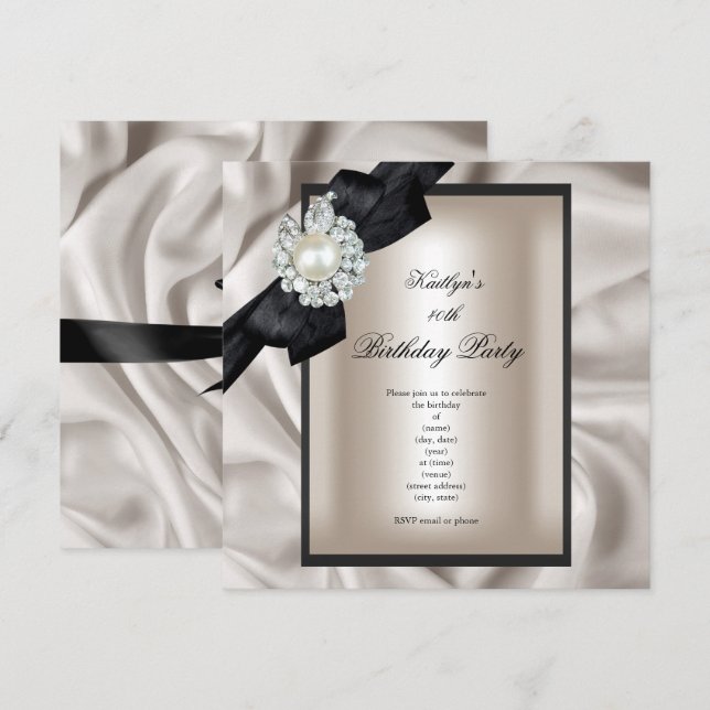 Birthday Party Cream Black Pearl Einladung (Vorne/Hinten)
