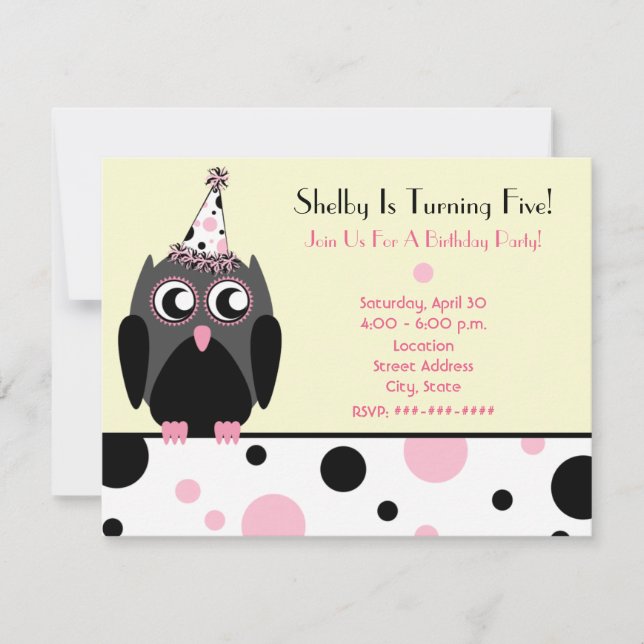 Birthday Party einladen Rosa und schwarze Polka Pu Einladung (Vorderseite)