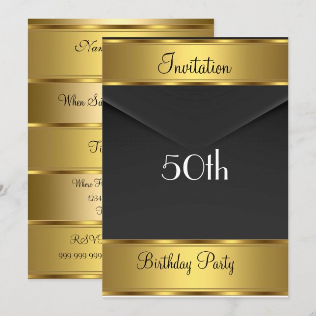 Birthday Party Einladung Gold 50. Geburtstagsparty (Vorne/Hinten)
