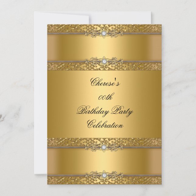 Birthday Party Elegante Gold Diamond Einladung (Vorderseite)