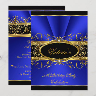 Birthday Party Elegante Royal Blue Gold Black Einladung