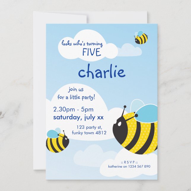 BIRTHDAY PARTY ERSUCHT: Bienen im Himmel 2P Einladung (Vorderseite)