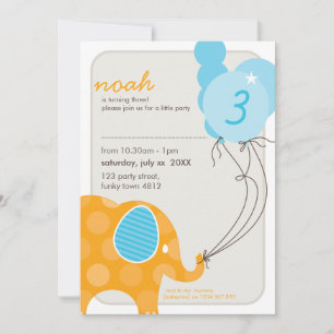 BIRTHDAY PARTY ERSUCHT: Elefant + Ballone 2P Einladung