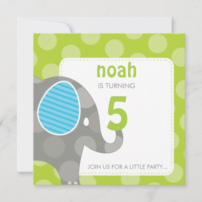 BIRTHDAY PARTY ERSUCHT: Elefant + Nummer 1SQ Einladung (Vorderseite)