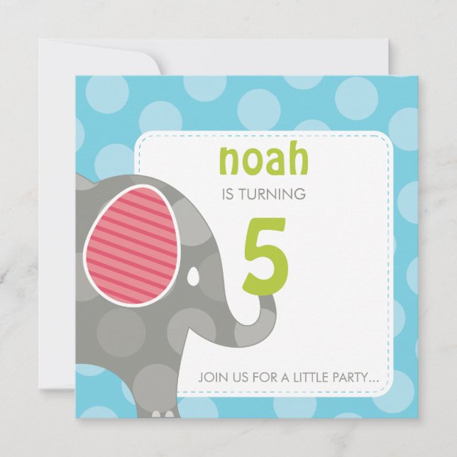 BIRTHDAY PARTY ERSUCHT: Elefant + Nummer 4SQ Einladung (Vorderseite)