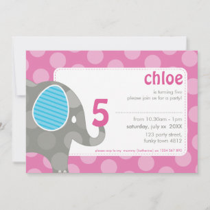 BIRTHDAY PARTY ERSUCHT: Elefant + Nummer 5L Einladung