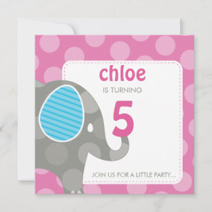 BIRTHDAY PARTY ERSUCHT: Elefant + Nummer 5SQ Einladung