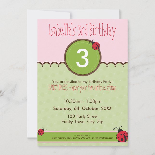 BIRTHDAY PARTY ERSUCHT: Ladybird 4P Einladung (Vorderseite)