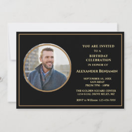 Birthday Party Foto Black Gold Personalisierung Einladung