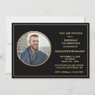 Birthday Party Foto Black Gold Personalisierung Einladung