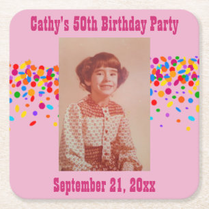 Birthday Party Foto Gefallen Pink Girly Rechteckiger Pappuntersetzer