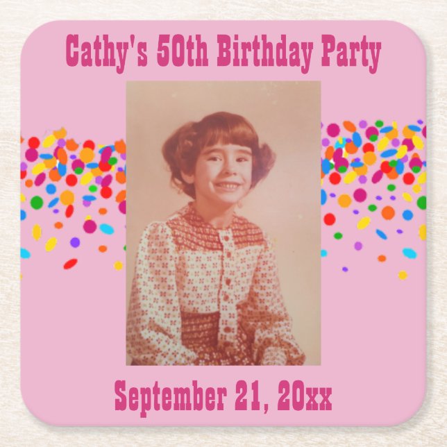 Birthday Party Foto Gefallen Pink Girly Rechteckiger Pappuntersetzer (Vorderseite)