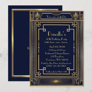 Birthday Party Frau, Gold Gatsby Stil, Marine Einladung