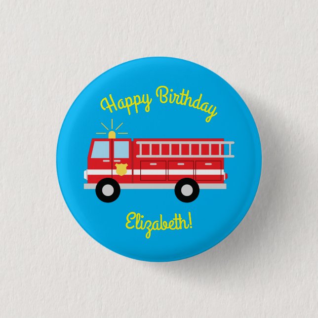 Birthday Party für Feuerwehrfahrzeuge Button (Vorderseite)