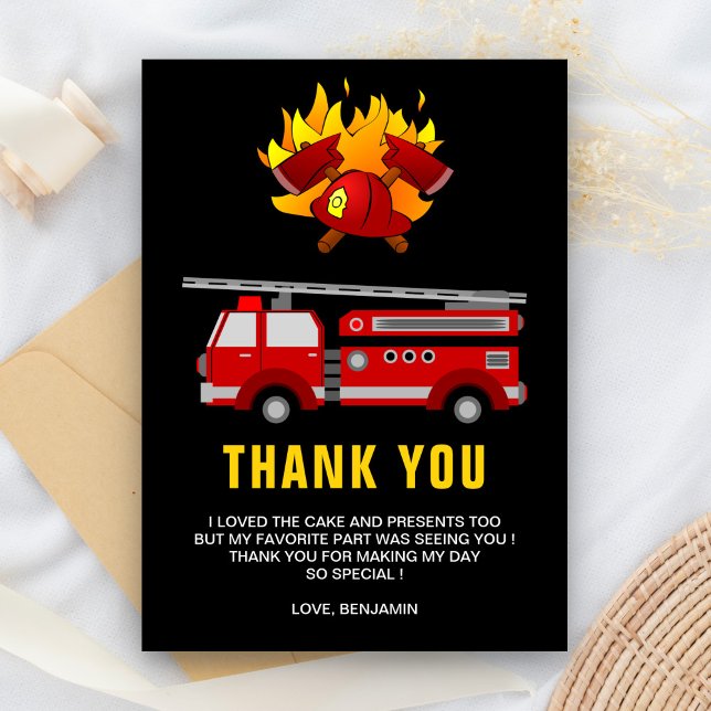 Birthday Party für Feuerwehrfahrzeuge Dankeskarte (Von Creator hochgeladen)