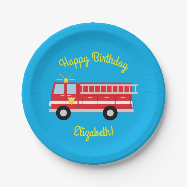 Birthday Party für Feuerwehrfahrzeuge Pappteller (Vorderseite)