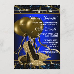 Birthday Party für Frauen in Blau und Gold Einladung