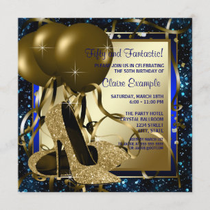Birthday Party für Frauen in Blauen und Gold Einladung