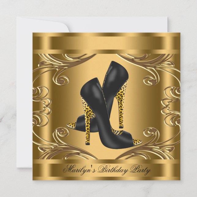 Birthday Party für Frauen in Schwarz und Gold Einladung (Vorderseite)
