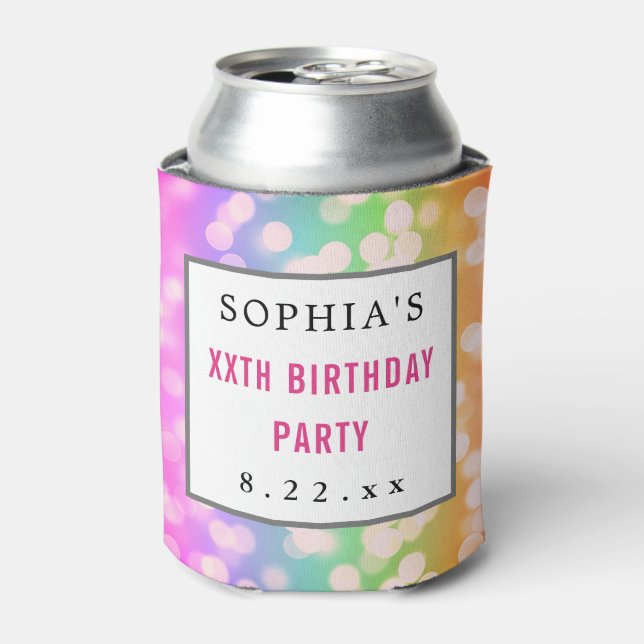 Birthday Party für moderne Typografie Bokeh Dosenkühler (Kanne Vorderseite)