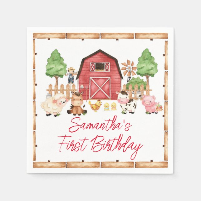 Birthday Party für rote Landtiere Serviette (Vorderseite)