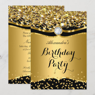 Birthday Party Glitzer Gold Black Confetti Einladu Einladung