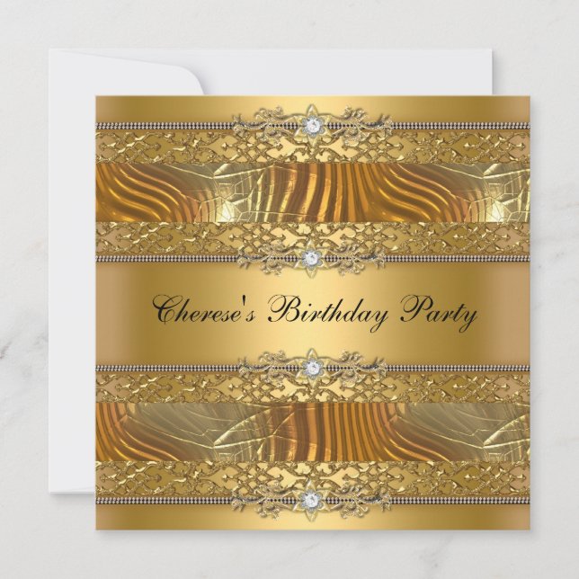 Birthday Party Gold auf Gold Diamond Einladung (Vorderseite)