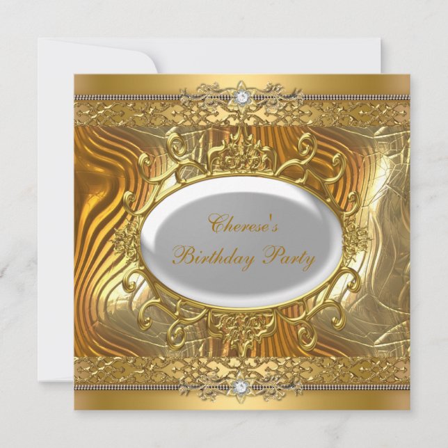 Birthday Party Gold auf Gold White Diamond Einladung (Vorderseite)