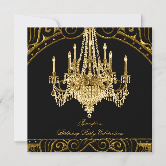 Birthday Party Gold Black Cronier Einladung (Vorderseite)