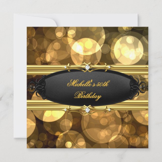 Birthday Party Gold Black Diamond Einladung (Vorderseite)