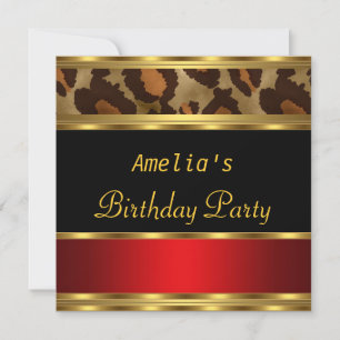 Birthday Party Gold Black Red Leopard Einladung