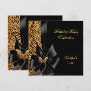Birthday Party Gold Cheetah Black Butterfly Einladung