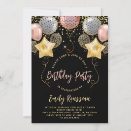 Birthday Party Gold Confetti Balloons Einladung