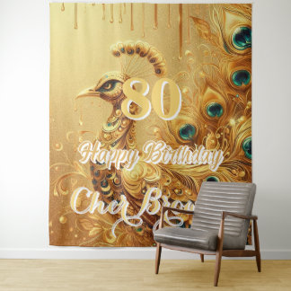 Birthday Party Gold Driving | Glitzer Peacock Wandteppich