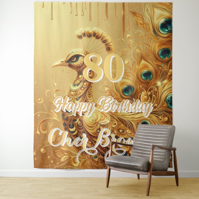 Birthday Party Gold Driving | Glitzer Peacock Wandteppich (Beispiel)