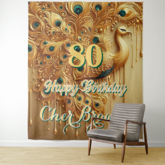 Birthday Party Gold Driving | Glitzer Peacock Wandteppich